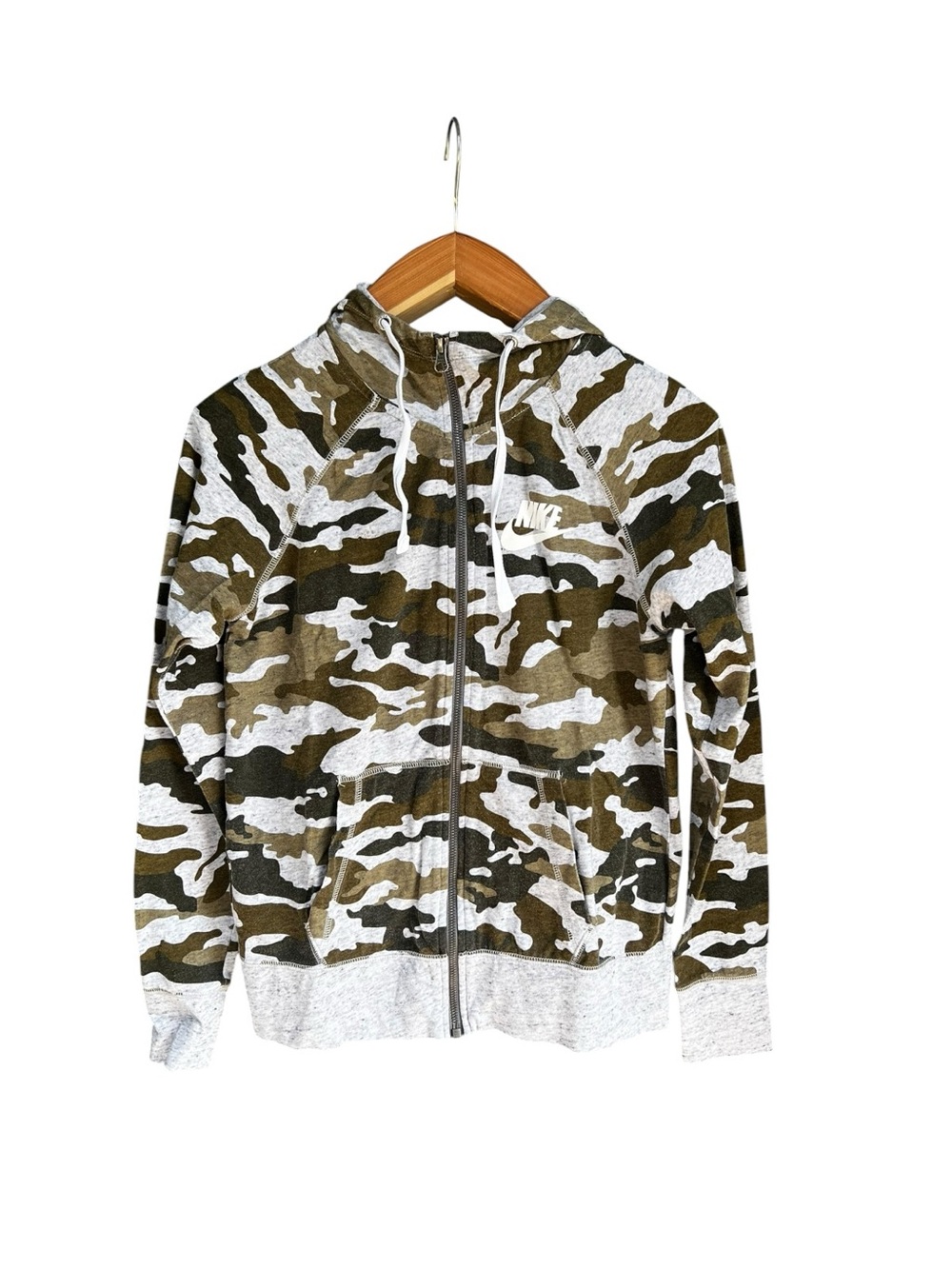 Nike Gym Vintage Camo Full Zip Hoodie Jacket Womens Small Green Black Y2K - Picture 2 of 13